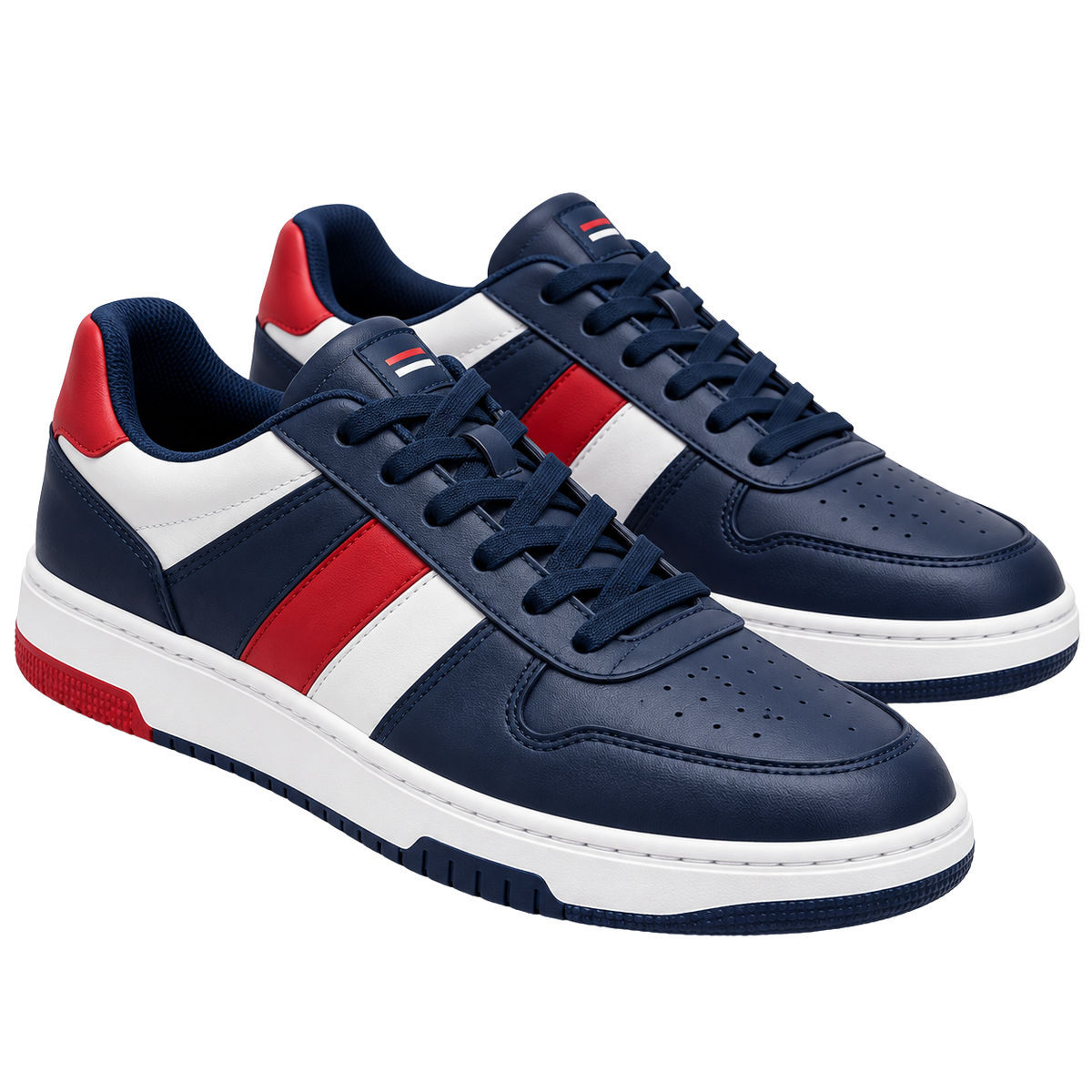 Premium Leather Low-Top Trainers – Navy, Red & White | Ukerbourne