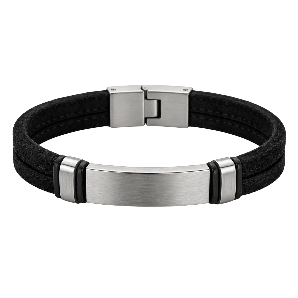 Black Suede & Brushed Stainless Steel Bracelet | Ukerbourne
